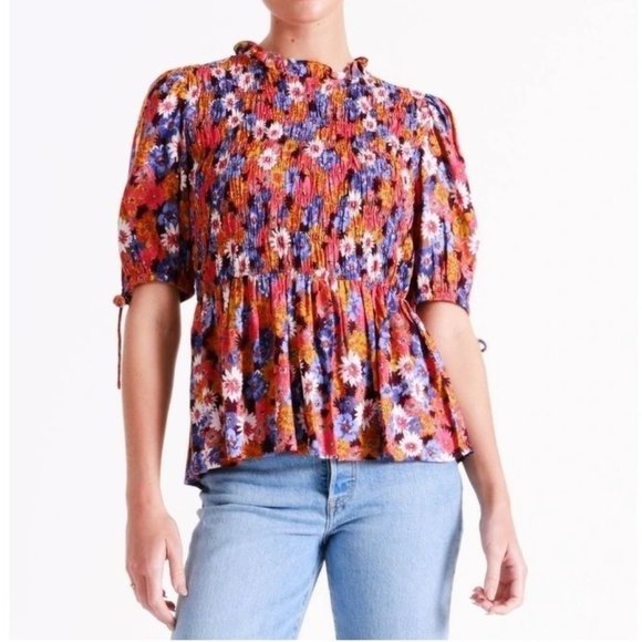VERO MODA Frida Beauty Smocked Top Floral Print - NWT - Size Large - Picture 1 of 5
